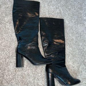 Black Wide Calf Knee High Boots